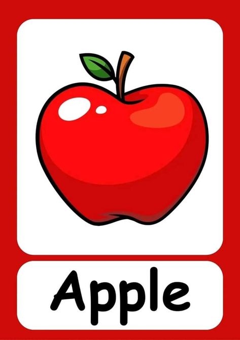 Apple Flashcard, Computer Classroom Decor, Apple Worksheet, Fruits Flashcards, Company Of Heroes 2, Preschool English, Canva Idea, Fruits Name In English, Fruit Names