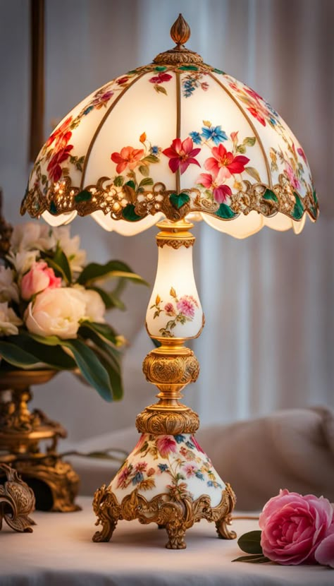 luxuory porcelain rococo lamp - AI creation Bazar Ideas, Foil Crafts, Aluminum Foil Crafts, Bridal Hair Bands, Empire Waist Wedding Dress, Feminine Things, Design Home Ideas, Victorian Lamps, Lava Lamps