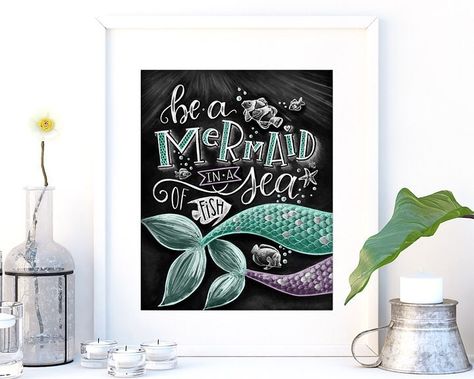 I. Literally. Cannot. Believe. It. Is. August. And...you people are seriously the sweetest! Thank you for so much love on my new 2019… Fish Chalk Art, Stitch Home Decor, Blackboard Drawing, Cross Stitch Home, Tail Mermaid, Embroidery Painting, Chalkboard Print, Chalk Lettering, Mermaid Diy