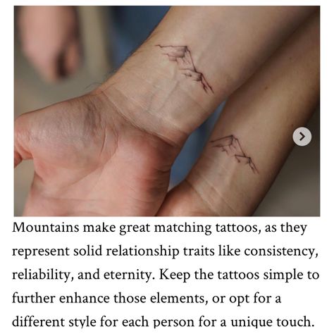 Matching Mountain Tattoos Couples, Couples Mountain Tattoo, Matching Mountain Tattoos, Tattoos Outdoors, Mountain Tattoos, Couples Tattoos, Matching Couple Tattoos, Mountain Tattoo, Matching Tattoo