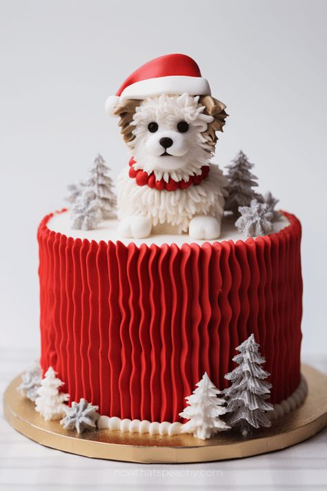 50+ Buttercream Christmas Cakes to Lust After | PARTY INSPO | Now thats Peachy Vintage Christmas Cake Decorations, Buttercream Christmas Cake, Christmas Cake Ideas Easy, Christmas Cake Ideas, Fondant Dog, Winter Cakes, Christmas Cake Decorations, Winter Cake, Dog Cakes