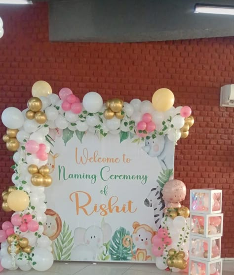 Naming Ceremony Decorations Ballon, Naam Karan Decoration, Naming Ceremony Balloon Decorations, Name Ceremony, Naming Ceremony Decoration, 1st Birthday Decor, Surprise Birthday Decorations, Bday Themes, Home Flower Decor