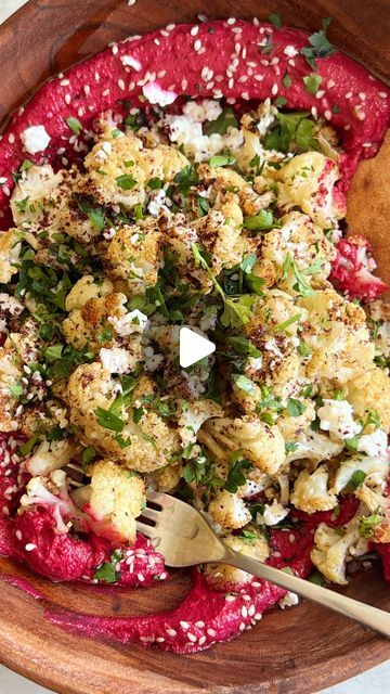 8.7K views · 221 comments | Gal Shua-Haim MS, RD on Instagram: "beet whipped feta with roasted cauliflower ✨

a fresh & vibrant side dish that is so delicious with roasted cauliflower and warm bread! it’s creamy, slightly sweet from the roasted beets and is seriously so good

comment “BEET FETA” below to get the recipe sent directly to your messages, or head to the link in my bio to access all of my recipes!

https://somethingnutritiousblog.com/beet-whipped-feta-with-roasted-cauliflower/" Roasted Cauliflower Salad, Roasted Red Pepper Pasta, Raw Beets, Cauliflower Salad, Whipped Feta, Haim, Roasted Beets, Stuffed Banana Peppers, My Recipes