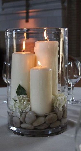 Today we have chosen a wonderful elegant topic: how to add warmth with elegant candle displays. Light is a key element in every interior designer’s notebook and its usage can transform any space from Vase Filler Ideas, Graduation Reception, Filler Ideas, Candle Arrangements, Tafel Decor, Elegant Candles, Small Kitchens, Candle Displays, Garden Candles