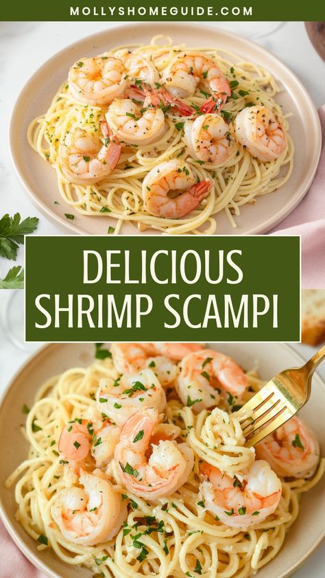 Indulge in a delectable seafood dish with this quick and easy shrimp scampi recipe! With just a few simple ingredients like succulent shrimp, garlic, butter, and white wine, you can have a restaurant-quality meal ready in no time. Serve it over pasta or with crusty bread to soak up all the flavorful sauce. Perfect for busy weeknights or weekend dinners when you want something special without spending hours in the kitchen. Best Shrimp Scampi Recipe Pasta, Shrimp In White Sauce, Easy Shrimp Scampi Recipe Garlic Butter, Precooked Shrimp Recipes Easy, How To Make Shrimp Scampi, Frozen Pre Cooked Shrimp Recipes, Shrimp Scampi Recipe Easy Without Wine, Seafood Scampi Recipe, Shrimp Scampi Recipe Easy