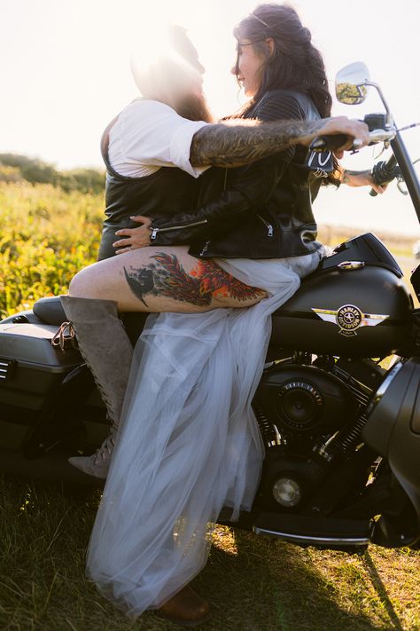 Wedding · Rock n Roll Bride Rock And Roll Engagement Photos, Biker Wedding Dress, Biker Wedding Theme, Motorcycle Wedding Pictures, Motorcycle Wedding, Black Lace Wedding, Biker Wedding, Rock N Roll Wedding, Rock Dresses