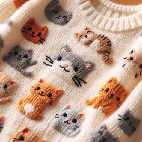 Kawaii Knitting, Jaket Crochet, Cat Sweater, Knitting Ideas, Knitting Inspiration, Baby Knitting Patterns, Crochet Fashion, Cute Crochet, Crochet Crafts