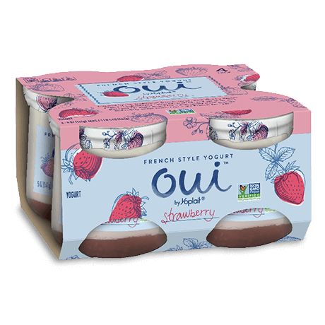 4-Pack Strawberry French Style Yogurt - Oui by Yoplait French Style Yogurt, Oui Yogurt, Dairy Packaging, Yogurt Packaging, Traditional French Recipes, French Recipe, Fermented Milk, Milk Packaging, Natural Cheese