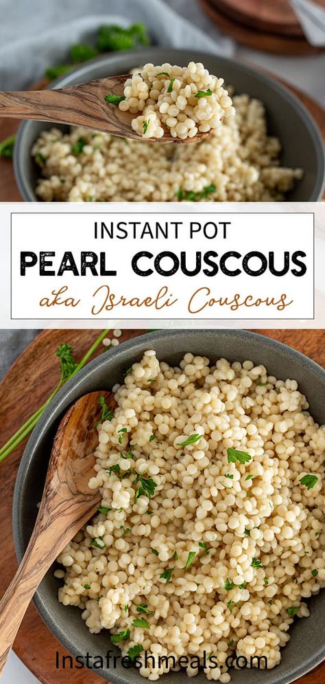 Instant Pot Pearl Couscous is a fun side dish for any meal! Add meat, veggies, or both for a full and satisfying meal. #couscous #instantpotcouscous #pearlcouscous Pearled Couscous Recipes Side Dishes, Best Pearl Couscous Recipe, Instant Pot Pearl Couscous, Instant Pot Couscous, Seasoned Pearl Couscous, Greek Couscous Salad, Pearl Couscous Recipes, Best Instapot Recipes, Pearl Couscous