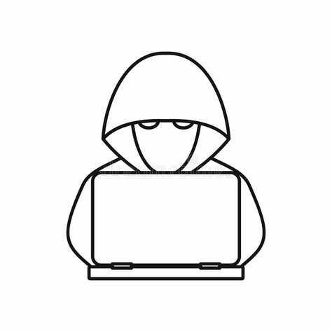 Computer hacker with laptop icon, outline style vector illustration Computer Drawing Easy, Hacker Drawing, Hacker Laptop, Computer Sketch, Laptop Icon, Computer Hacker, Computer Drawing, Hacker Wallpaper, Computer Basic