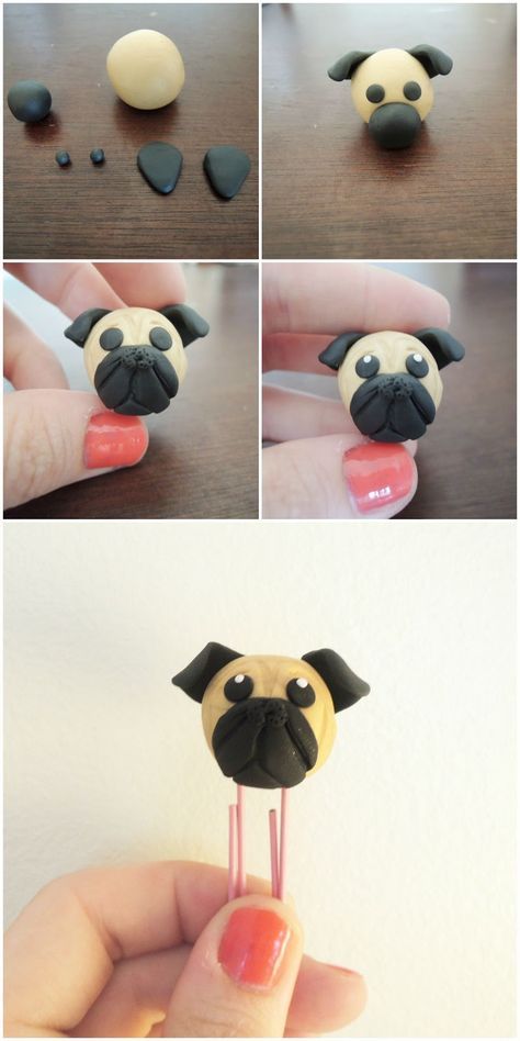 DIY Pug Bookmark Pug Bookmark, Bookmark Diy, Fondant Animals, Pug Art, Dog Cakes, Polymer Clay Animals, Polymer Clay Diy, Clay Animals, A Pug