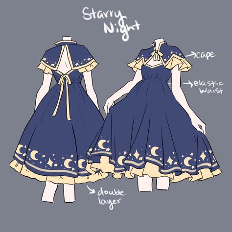 Mochipan (@mochipanofficial) • Instagram photos and videos Animated Clothing, Starry Night Dress, Art Outfits, Dress Design Drawing, Clothing Design Sketches, Fashion Drawing Dresses, Drawing Anime Clothes, Dress Design Sketches, Night Dress For Women