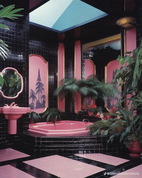 70s Glam Interior, Old Hollywood Room Aesthetic, 80s Aesthetic Bathroom, Art Deco House, 2000s Bathroom, 80s Mansion, 80s Interior Design Bathroom, 80s Mansion Aesthetic, 80s Home Aesthetic