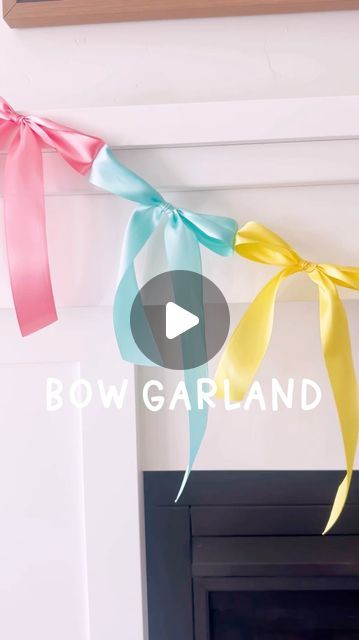 Pippi Post | Bookish Shop ✨ on Instagram: "I LOVE bows and this Easter bow banner is seriously so cute, so girly, and SO easy 🎀  I made two garlands - one for our little library and one for our mantle inside!   I purchased 1.5” satin ribbon in 4 different colors (These are the Offray brand from Walmart!) and  each piece about 26” long and tied them all into bows!   Then I used the hot glue gun to stick them all together 🎀  Cannot wait to make more of these using different colors for more holidays!   Comment LINK for all the supplies sent straight to your DMs.   #pippilittlelibrary #littlefreelibrary #freelittlelibrary #magicmama" Diy Garland Birthday, Anthropologie Bow Garland, How To Make A Bow Garland, Birthday Ribbon Decoration, How To Make Ribbon Garland, Easy Diy Christmas Garland, Bow Garland Diy, Diy Ribbon Garland, Ribbon Garland Diy