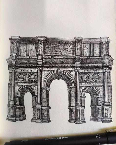 Arch Of Constantine Sketch, Arch Of Constantine Drawing, Rome Buildings, Arch Of Constantine, Architectural Ideas, Building Drawing, Roman Architecture, Detailed Illustration, Sketches Simple