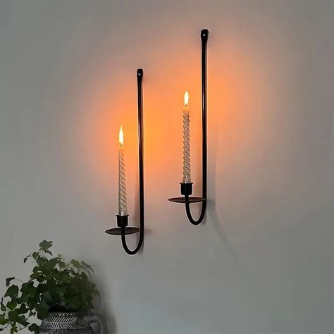 2 Pack Metal Wall Candle Sconce Holders Modern Black Wall Mount Pillar Candle Holders For Living Room Farmhouse Decor - Home & Kitchen - Temu Metal Wall Candle Holders, Fireplace Wedding, Wall Candle Sconces, Black Pillar Candles, Wall Mounted Candle Holders, Living Room Farmhouse, Hanging Candle Holder, Sconces Living Room, Wall Candle