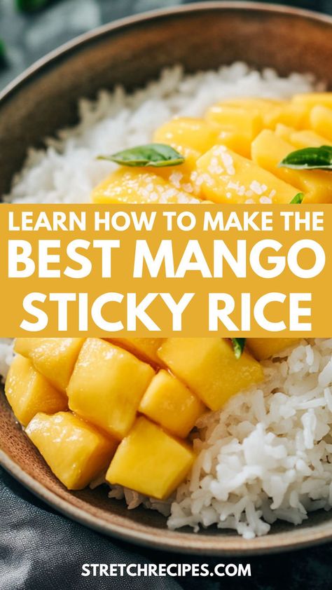 Enjoy the perfect blend of flavors with this easy mango sticky rice! This delightful Thai dessert combines glutinous rice and ripe mango, drizzled with sweet coconut sauce. Save this for later and click through for the full recipe! Easy Mango Sticky Rice, Sticky Rice And Mango, Hawaiian Rice, Best Rice Recipe, Mexican Rice Easy, White Rice Recipes, Best Rice, Ripe Mango, Asian Rice