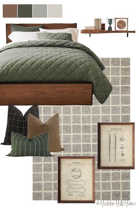 Bedrooms Neutral, Boys Bedroom Green, Green Boys Room, Decor Mood Board, Boy Bedrooms, Boys Bedroom Makeover, Baseball Room, Big Boy Bedrooms, Teen Boy Room