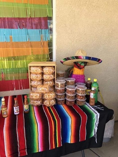 Mexican Fiesta Snack Table, Fiesta Theme Candy Table Ideas, Mexican Candy Table Ideas Birthday, Spicy Candy Table, Simple Mexican Party Decorations, 3 Tier Mexican Theme Cake, Indoor Mexican Theme Party, Tamale Party Decorations, Mexican Theme Candy Table Ideas