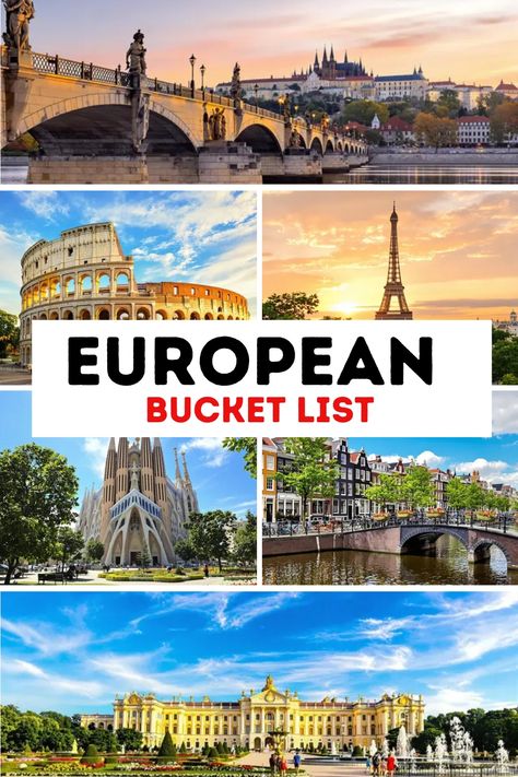 A vibrant collage showcasing famous European landmarks, including the Eiffel Tower, Colosseum, Sagrada Familia, and more, perfect for inspiring travel plans. Travel Bucket List Europe, Top Countries To Visit In Europe, Visiting Europe First Time, Europe Tourist Spots, Must Visit Places In Europe, Europe Holiday Destinations, Where To Travel In Europe, Best Places To Go In Europe, May Travel Destinations