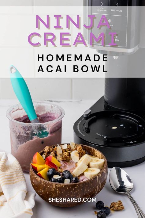 Ninja Creami Acai Bowl Recipe Açaí Ninja Creami, Acai Bowl Ninja Creami, Açaí Bowl Ninja Creami, Ninja Creami Acai Bowl, Smoothie Bowl Ninja Creami, Ninja Creami Acai Bowl Recipe, Ninja Creami Smoothie Bowl Recipe, Creami Recipies, Homemade Acai Bowl