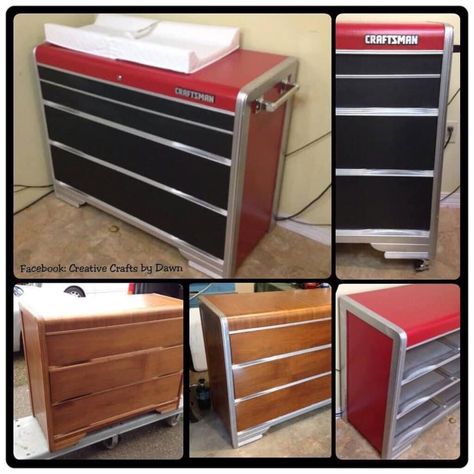 Mechanic Bedroom Ideas, Mechanic Bedroom, Tool Box Dresser, Dresser Upcycle, Boys Room Diy, Car Themed Bedrooms, Diy Kids Room Decor, Diy Furniture Videos