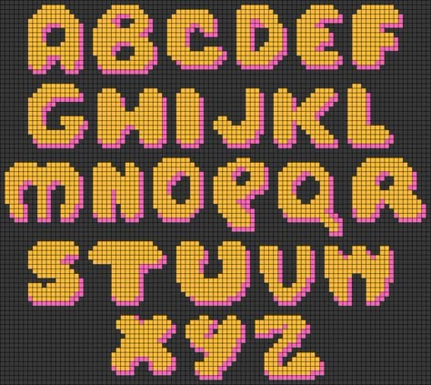 Groovy Cross Stitch Font, Pixel Crochet Letters, Pixel Art Pattern Letters, Crochet Alpha Pattern Letters, Pixel Art Sayings, Tapestry Crochet Letters, Perler Bead Letters Alphabet, Groovy Alpha Pattern, Letters Alpha Pattern