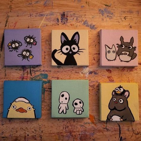 Studio Ghibli Animals, Ghibli Animals, Cute Animal Paintings, Studio Ghibli Cute, Ghibli Cute, Mini Tela, Studio Ghibli Inspired, Studio Ghibli Films, Mini Toile