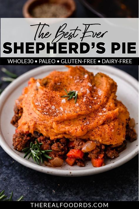 Sweet Potato Shepards Pie, Potato Shepherd's Pie, Perfect Baked Sweet Potato, Sweet Potato Toppings, Real Food Dietitians, Steamed Sweet Potato, Shepards Pie, Potato Toppings, Shepherds Pie Recipe