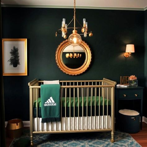 25 Dark Green Nursery Ideas You’ll Love Dark Green And Pink Nursery, Dark And Moody Nursery, Dark Green Nursery Girl, Hunter Green Nursery Boys, Green Nursery Furniture, Dark Green Baby Nursery, Moody Baby Nursery, Hunter Green Nursery, Dark Baby Nursery