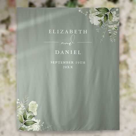 Olive Green Wedding Ideas, Sage Green Floral Wedding, Wedding Photo Booth Backdrop, Sage Green Wedding Theme, Green Floral Wedding, Olive Green Wedding, Olive Green Weddings, Floral Wedding Inspiration, Photo Booth Backdrop Wedding