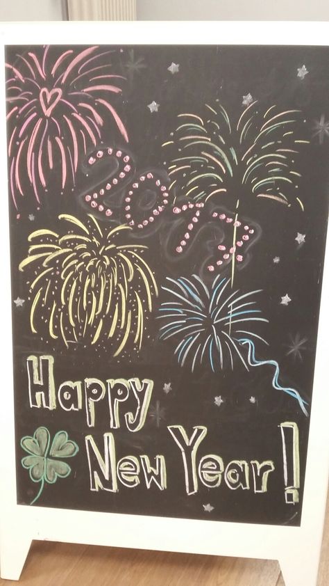 Happy New Year Sign Ideas, Chalkboard New Years Sign, New Year’s Chalkboard Art, Starbucks New Years Sign, New Year Blackboard Ideas, Happy New Year Chalkboard Ideas, Chalkboard New Year, New Year’s Eve Chalkboard Art, New Years Chalkboard Ideas