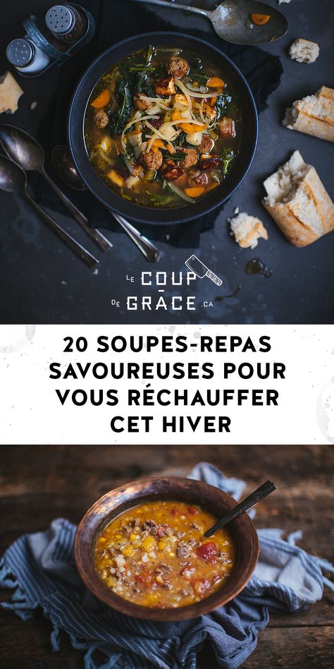 😍C'est l'hiver et il fait froid! Pour cette occasion, je vous ai préparé un solide dossier avec mes 20 soupes-repas préférées pour vous dégeler le visage! 😅 Tchin mon gars !!! 🙌 https://lecoupdegrace.ca/dossier/20-soupes-repas-savoureuses-pour-vous-rechauffer-cet-hiver/ French Food, Healthy Food, Soups, Food And Drink, Nutrition, Healthy Recipes, Drinks, Trier