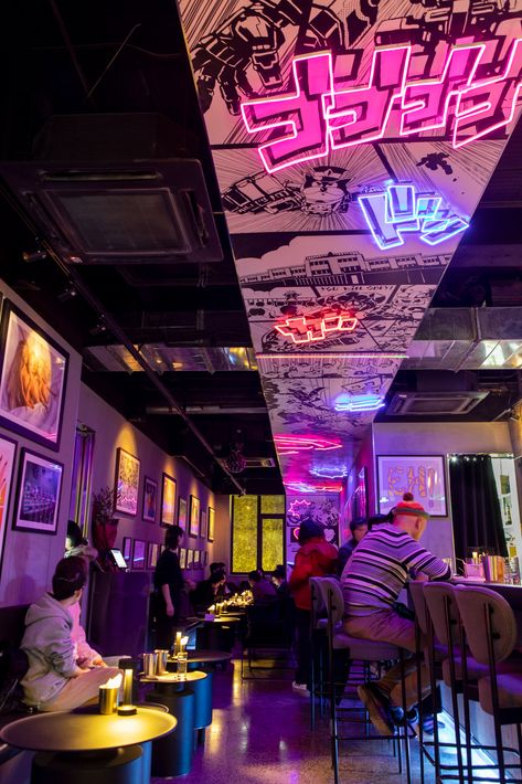 Behance :: For You Neon Design Interior, Neon Cafe Interior Design, Neon Restaurant Interior, Bar Theme Ideas, Neon Bar Aesthetic, Neon Bar Design, Neon Interior Design, Graffiti Restaurant, Neon Restaurant