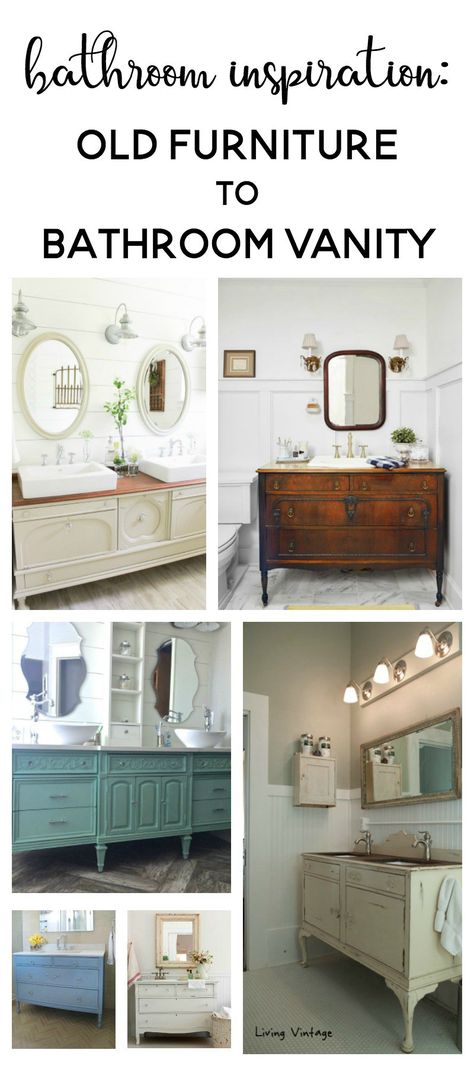 bathroom ideas | bathroom remodel | bathroom vanit… Dresser Vanity Bathroom, Diy Wood Countertops, Bathroom Vanity Remodel, Granite Bathroom, Unique Bathroom Vanity, Diy Bathroom Vanity, Living Vintage, Bathroom Paint, Diy Vanity