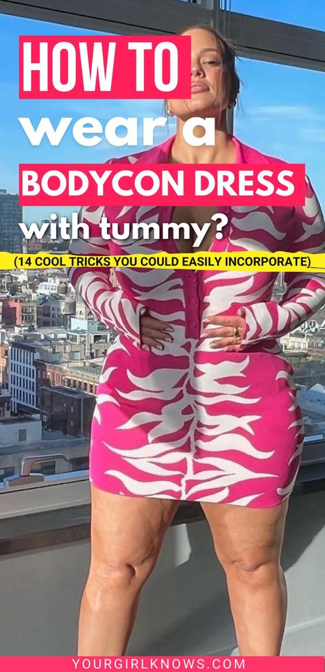 Wearing a bodycon dress doesn't have to be scary, regardless of your size. Here are four tips on how to rock the look and feel confident in what you're wearing. Plus, bonus tips for when you want to hide your tummy! Dress Doesnt Fit Hack, Curvy Bodycon Dress Outfit, How To Wear Bodycon Dress, Tummy Hiding Dress, Dress For Thicker Women, Ripped Dress Outfit, Styling A Bodycon Dress, Dresses To Hide Tummies, How To Style A Bodycon Dress