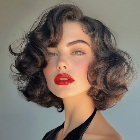 30 Retro and Vintage Hairstyles: Timeless Beauty Redefined - Hair Guru 1930s Bob Hairstyles, Curly Flapper Bob, Vintage Hair For Short Hair, Short Hair Retro Waves, How To 1920s Hair, 1930s Bob Haircut, Short 20s Hairstyles, Short Retro Hairstyles, Vintage Short Hair Styles