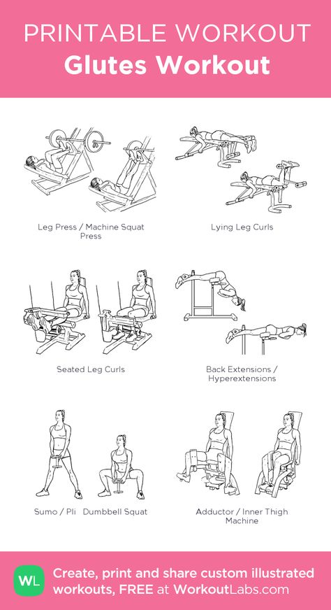 Glutes Workout: my visual workout created at WorkoutLabs.com Planet Fitness Workout Plan, Glute Workout Women, Leg Workouts Gym, Workout Labs, Fitness Studio Training, Workout Gym Routine, Printable Workout, Gym Workout Plan For Women, Gym Plan