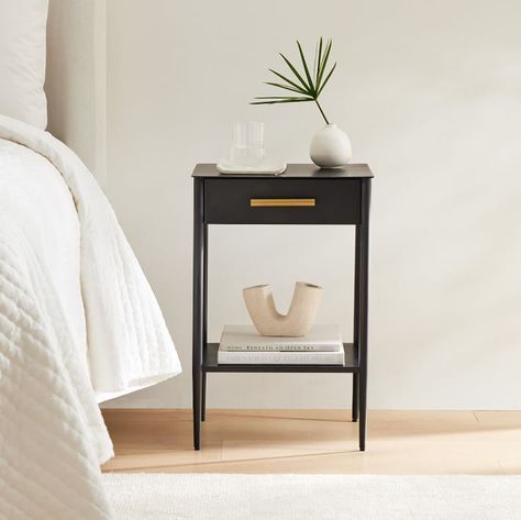 Hot-Rolled Steel (set of 2)- $698 West Elm Metalwork Nightstand, Small Bedroom Nightstands, Alaska Bedroom, Modern Bedroom Nightstands, Metalwork Nightstand, West Elm Nightstand, Chalet Bedroom, Modern Night Stand, Reclaimed Wood Nightstand