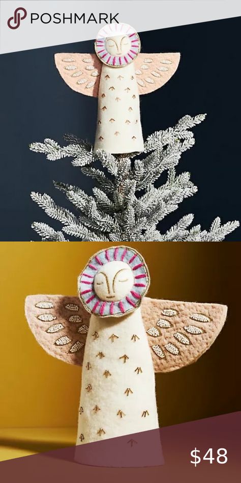 Anthropologie Sun Angel Tree Topper Felt Angel Tree Topper, Diy Angel Tree Topper, Felt Tree Topper, Christmas Tree Toppers Ideas Diy, Sun Angel, Tree Topper Angel, Diy Tree Topper, Diy Angels, Christmas Decs