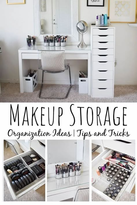 Bathroom Organization For Makeup, Make Up Cabinet Ideas, Dressing Room Vanity Ideas, Make Up Vanity In Bedroom Modern, Beauty Vanity In Bedroom, Organization Ideas Makeup, Makeup Vanity Ideas Bedrooms, Storage And Organization Ideas, Ikea Vanity