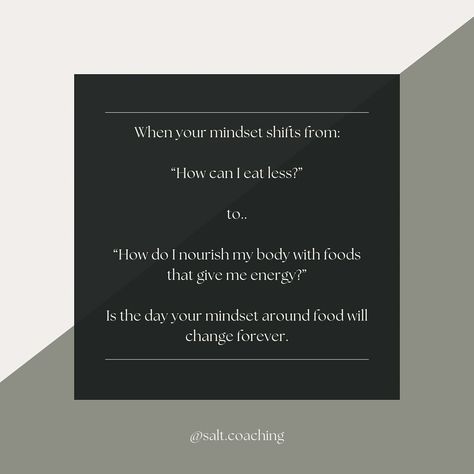 Mindset is EVERYTHING when it comes to food, exercise, relationships even, and LIFE! It influences your decisions and how you perceive others. But most importantly, how you view your life is what you’re going to GET from your life. 🗣️ Fix your mindset, change your life. Stay salty, Coach Lex #mindsetshift #foodmindset #relationship #healthyeatinghabits Mindset Change, Mindset Is Everything, Stay Salty, Healthy Eating Habits, How To Eat Less, Fix You, Health Coach, Change Your Life, You Changed