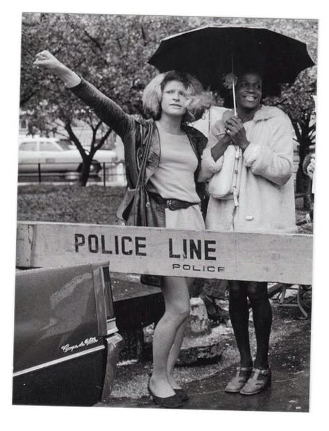 Marsha P. Johnson with her friend and fellow activist Sylvia Rivera outside City Hall in New York at a rally for gay rights around April 1973. Marsha P Johnson, Sylvia Rivera, P Johnson, Stonewall Riots, Gay History, Lgbt History, Gender Nonconforming, Trans Rights, Power To The People