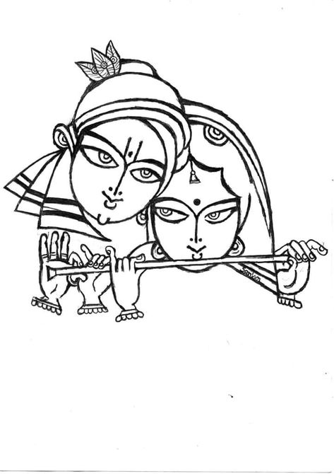 Radhakrishna Outline Drawing, Bapu Pics, Flute Drawing, Coconut Decoration, Ganesh Tattoo, Drawing Online, Poster Rangoli, Krishna Tattoo, Box Decorations