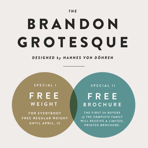 Brandon Grotesque is a sans serif family of six weights plus matching italics, designed by Hannes von Döhren. Influenced by the geometric-style sans serif faces that were popular during the 1920s and 30s, the fonts are based on geometric forms that have been optically corrected for better legibility. Brandon Grotesque has a functional look with … 50s Font, Typeface Poster, Brandon Grotesque, Clean Fonts, Typography Love, Font Combinations, Press Kit, Poster Designs, Brush Font