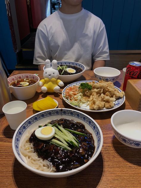 Black bean noodle, Miffy, jajangmyeon Jjajangmyeon Aesthetic, Black Bean Noodles Aesthetic, Jajamyeon Noodles, Spicy Black Bean Noodles Korean, Black Noodles, Black Bean Noodles, Bean Noodles, Korean Food Aethstetic Ramen, Noodle Restaurant