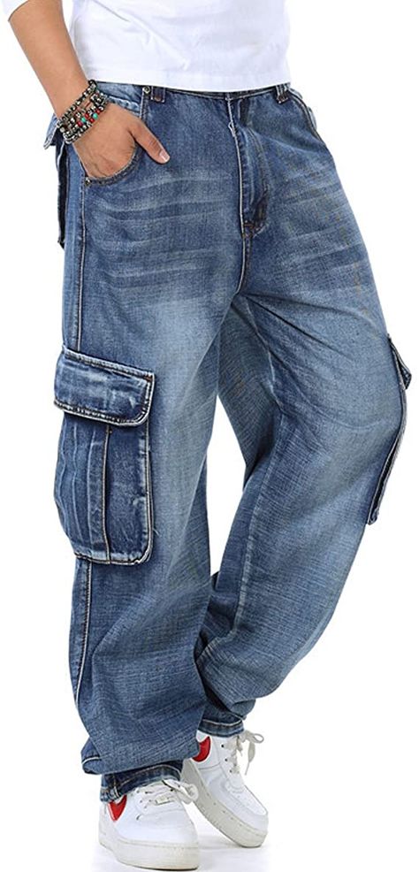 Celana Kargo, Cargo Pants Baggy, Hip Hop Jeans, Denim Pants Mens, Denim Cargo Pants, Casual Denim Pants, Mens Fashion Rugged, Hipster Mens Fashion, Denim Pocket