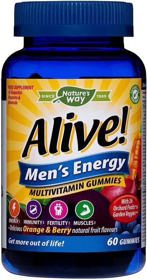 Alive! Men's Energy Soft Jell Multivitamins | 60 Chewable Gummies | Complete Multi-Vitamins Specially Formulated for Men | Get More Out of Life : Amazon.co.uk: Health & Personal Care Multi Vitamins, Blessed Thistle, Gummy Vitamins, Pantothenic Acid, Digestive Enzymes, Lemon Balm, Vitamin Supplements, Folic Acid, Ascorbic Acid