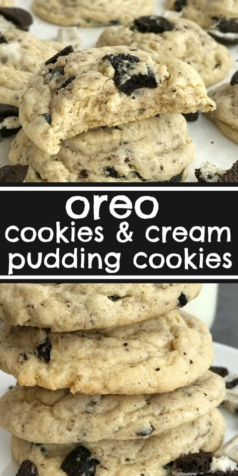 Oreo Cookies & Cream Pudding Cookies Cookies And Cream Pudding, Oreo Pudding Cookies, Recipes Oreo, Cookies Pudding, Pudding Cookies Recipes, Chocolate Candy Bars, Chocolate Chip Pudding, Oreo Desserts, Oreo Pudding