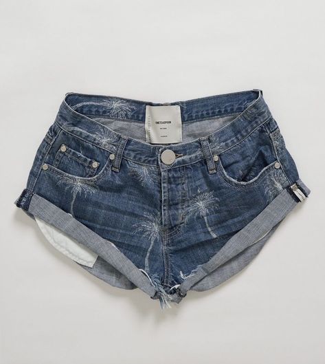 Teaspoon Shorts, One Teaspoon Shorts, Denim Inspiration, Print Denim, One Teaspoon, Palm Print, Denim Short, Printed Denim, Drop Waist